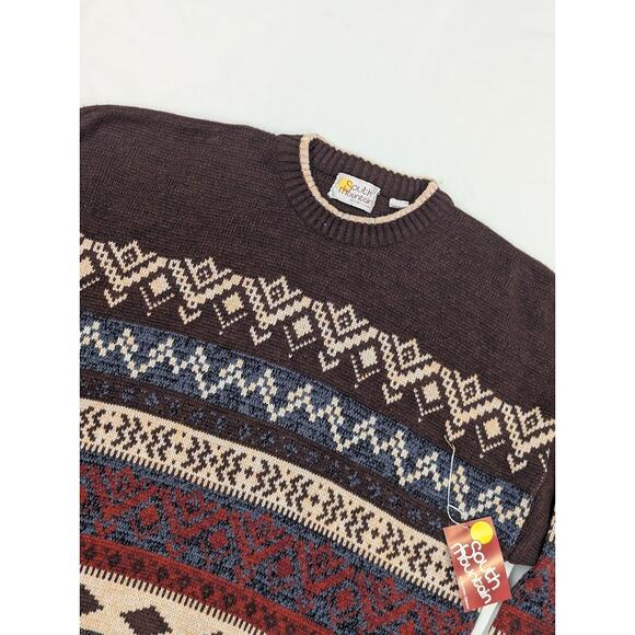 NWT Vintage Heavyweight knitted South Mountain Brown Geometric Sweater Mens XL - Picture 1 of 7